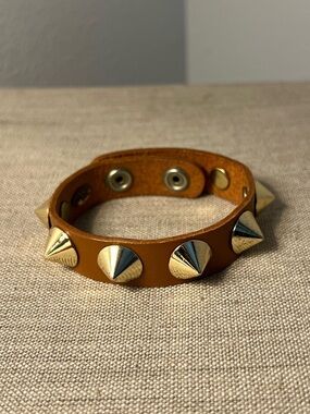 Cara NY Genuine Leather Studded Bracelet Tan Gold Tone Cuff